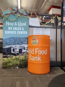 Donation bin at HWY34 RV's Home for the Holidays Food Drive