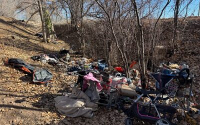 A former encampment site in a wooded area of Greeley in December 2024.