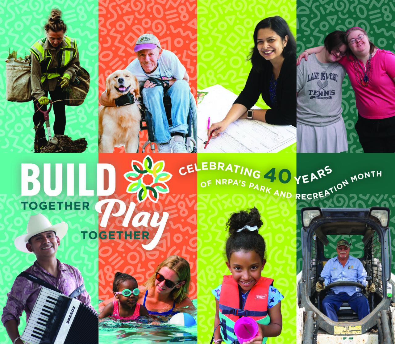 Graphic with eight photos showing park and recreation staff and residents participating in various activities.