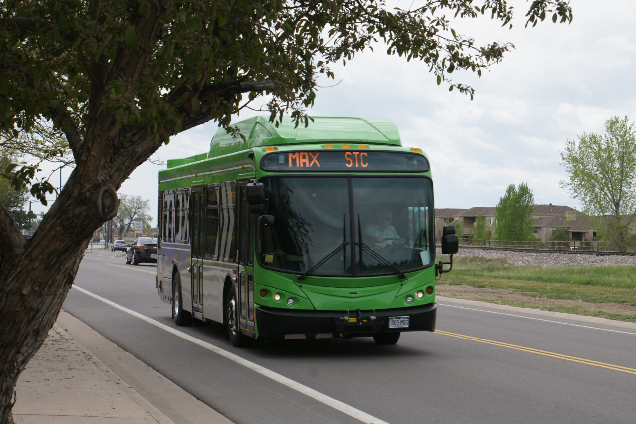 A photo of a Transfort bus in Fort Collins, Colorado.