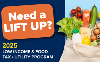 Decorative with bag of groceries and title “Need a LIFT UP?”