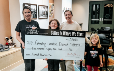 A check from Human Bean Northern Colorado was presented to the Greeley Creative District on April 6, 2026.